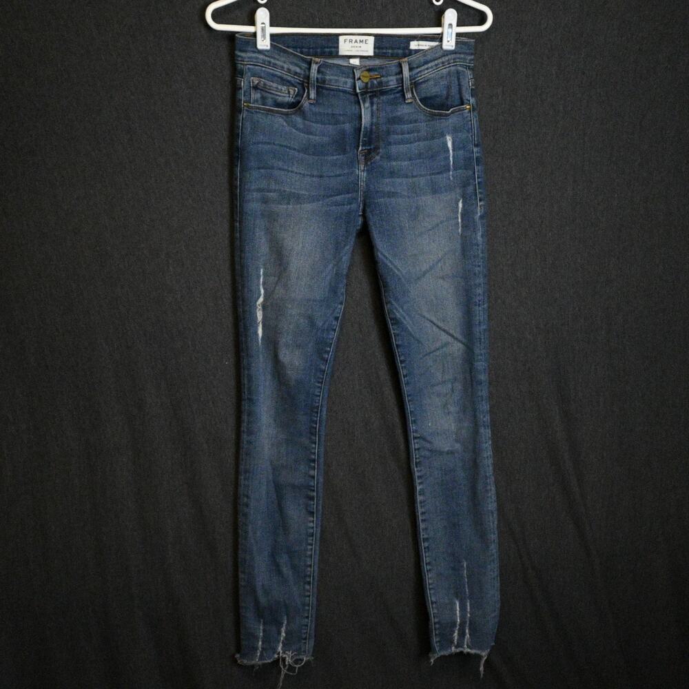 FRAME Women's 27 Le Skinny de Jeanne Distressed Denim Jeans